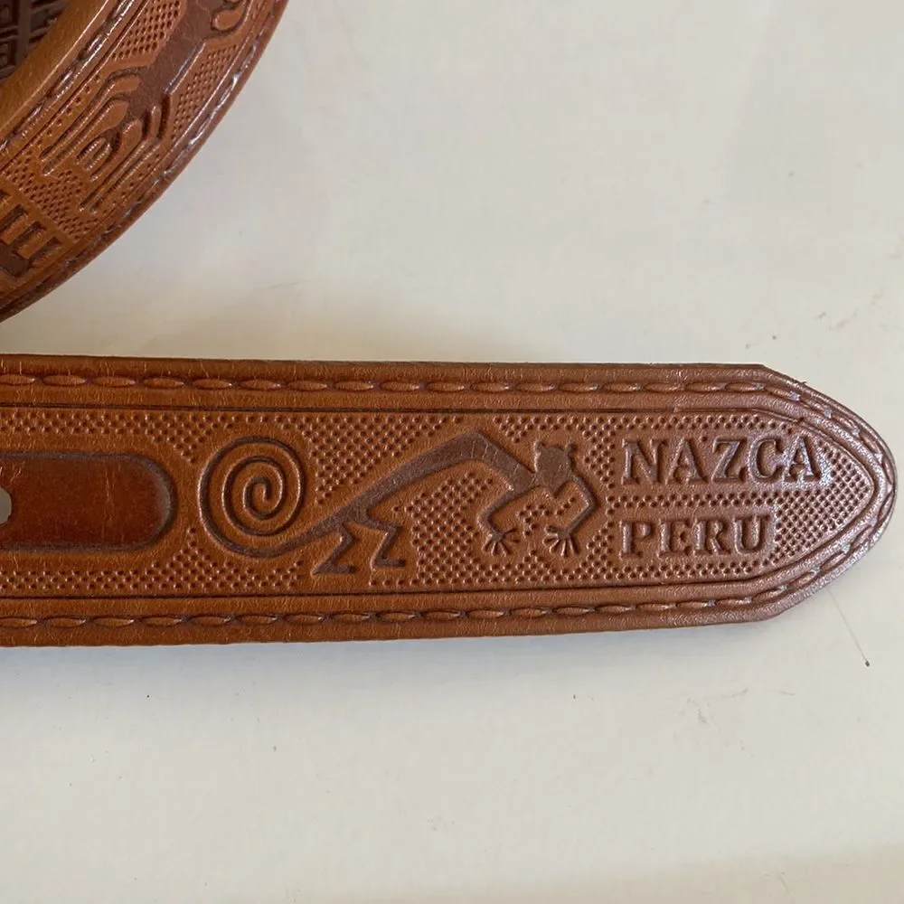 Nazca Lines Designs Men's Genuine Leather Cognac Belt